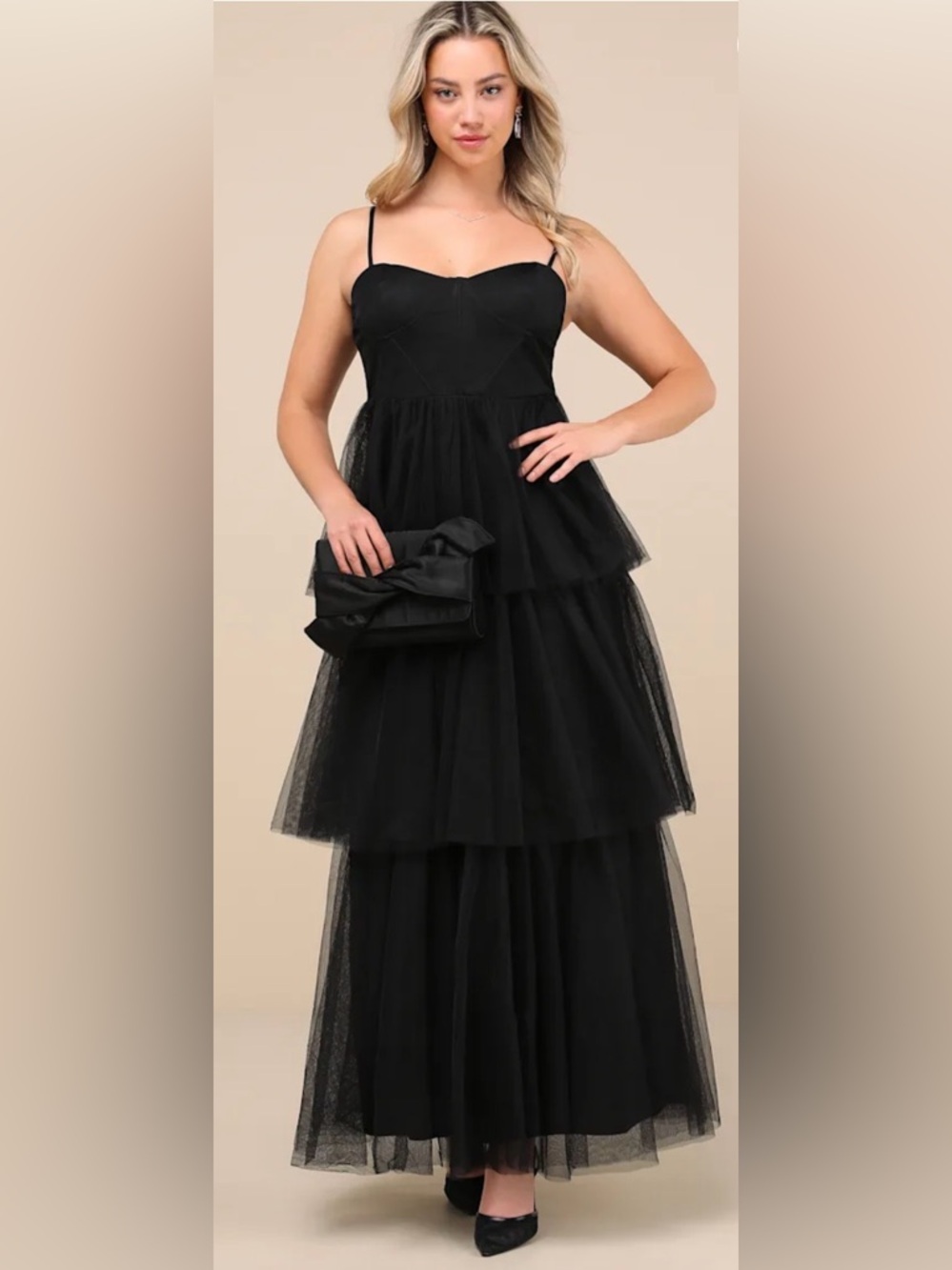 Lulu’s Tulle-y Amazing Black Tulle Sleeveless Bustier Maxi Dress - Size M